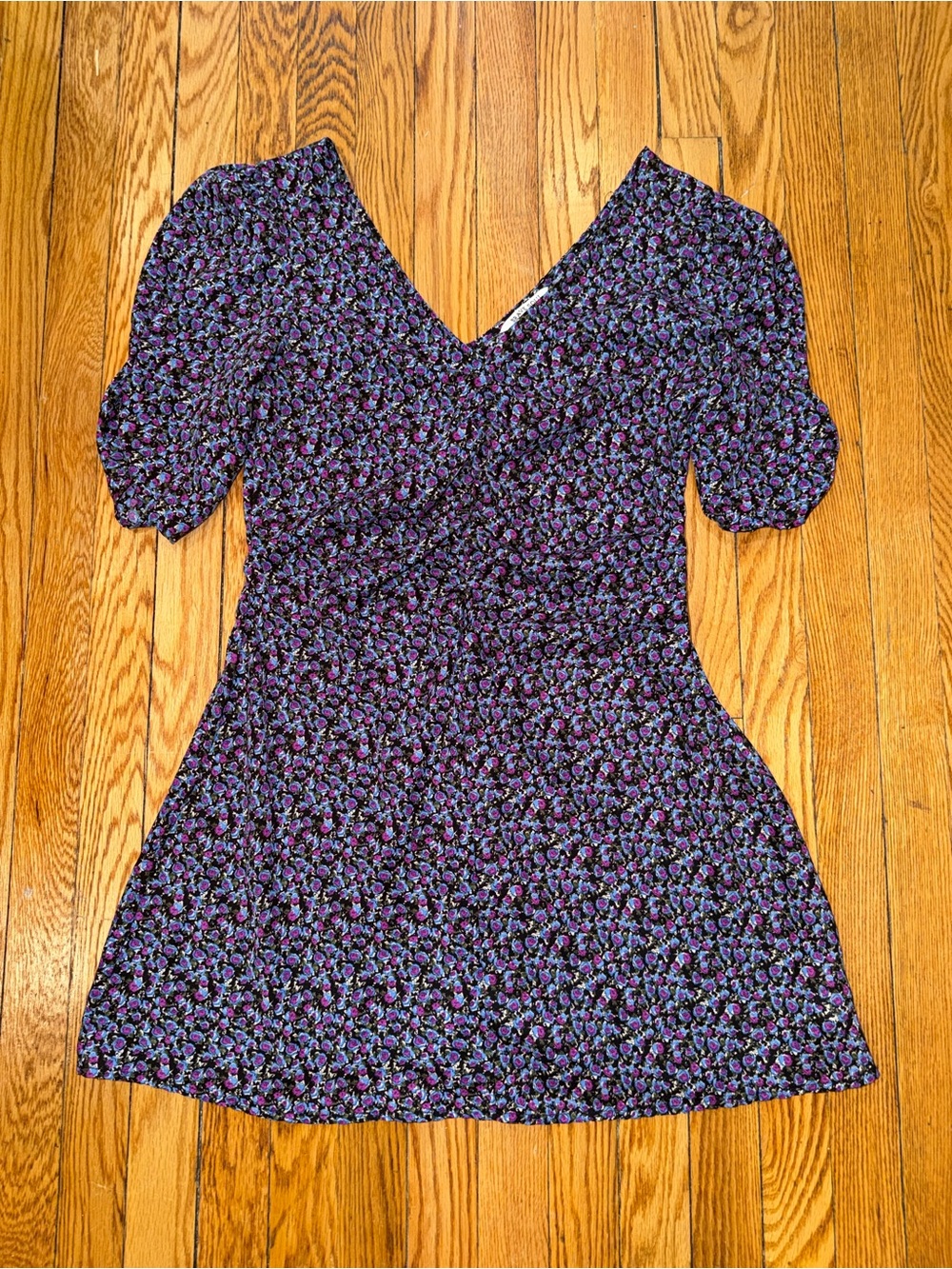 Brave Soul Purple Floral V-Neck Mini Dress